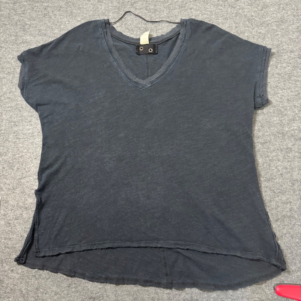 Free People We The Free Charcoal Linen Blend V-Neck High Low Tee Small